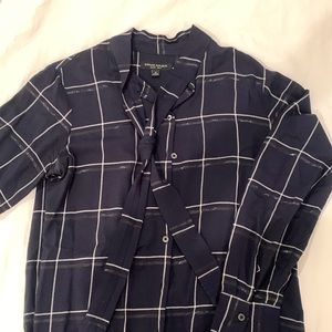 BR navy mock tie dress shirt, button down